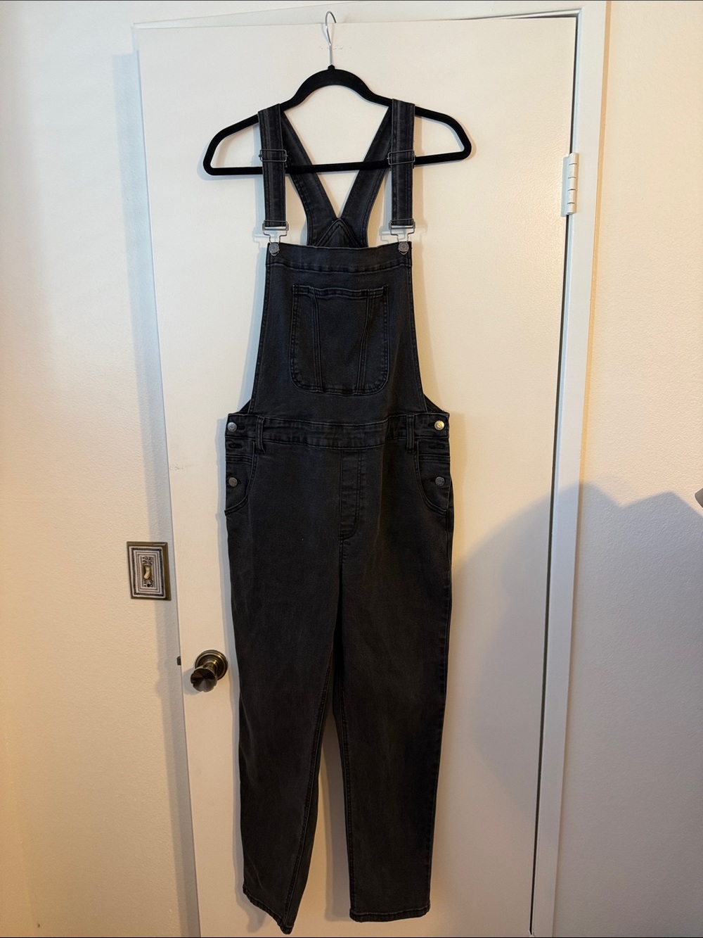 CJLA black denim overalls